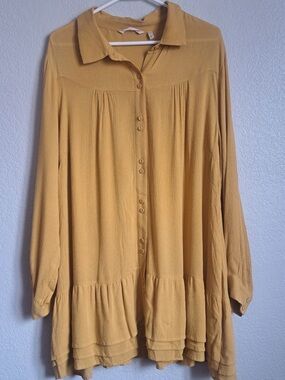 Soft Surroundings Yellow Gold Arabitha Gauze Tiered Longsleeve Top Size 1X